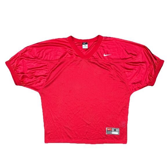 VINTAGE Nike Football Jersey Mens Medium Red Team Mesh Pullover 90s Y2K - Picture 1 of 5